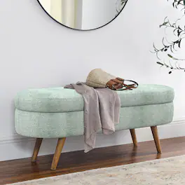 GOODSILO - Elegant Fabric Storage Ottoman Bench with Wooden Legs for Living Room or Bedroom Footrest and Seating - Cyan