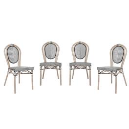 Emma + Oliver - 4 Pack Stacking Bistro Chair with Bamboo Print Metal Frame - Black & White/Light Natural Frame