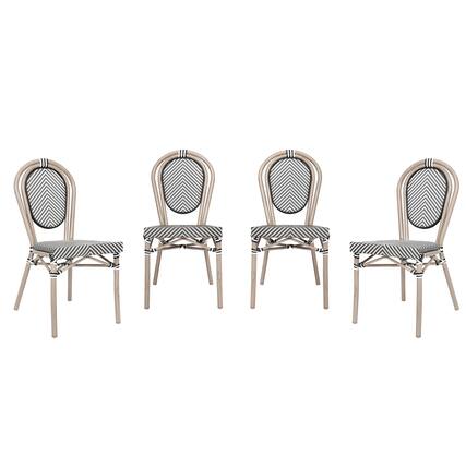 Front. Emma + Oliver - 4 Pack Stacking Bistro Chair with Bamboo Print Metal Frame - Black & White/Light Natural Frame.