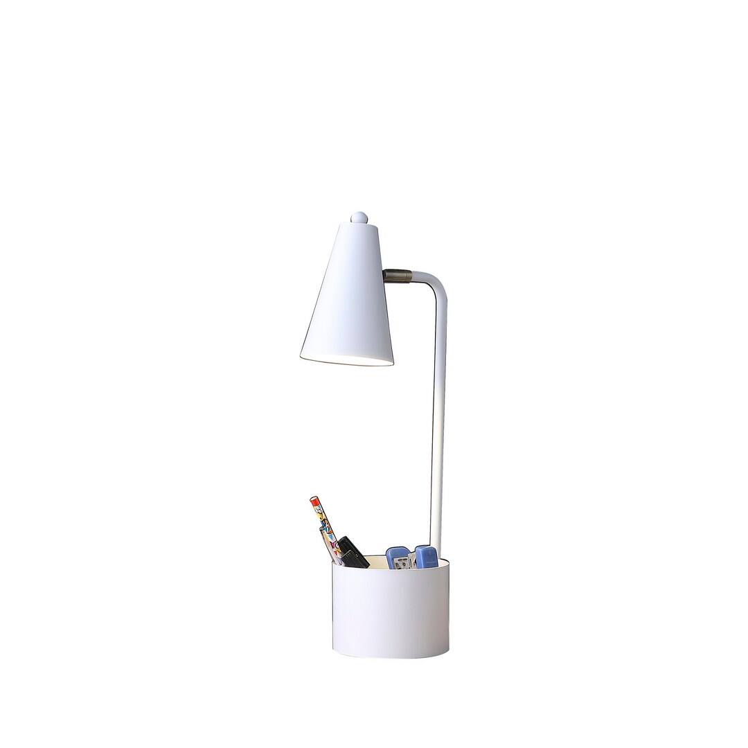 Angle. MOOSOO - 19.5" Desk Lamp with Organizer for Students, White Metal Task Lamp with 4 Pen Holders & Storage - White.