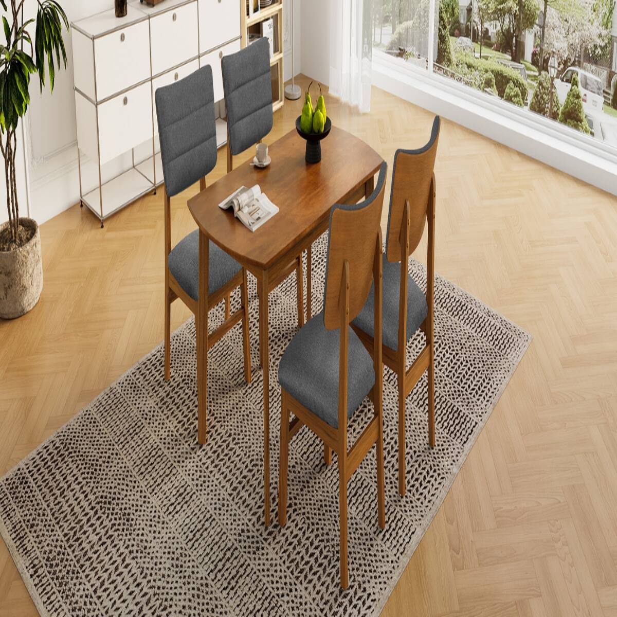 Alt View 6. Loheer - Loheer Dining Table Set for 4, Farmhouse Brown and Gray 5 Piece Set with Upholstered Chairs - Brown and Gray.
