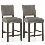 Front. Costway - Upholstered Bar Stools Set of 2 26” Counter Height Chairs with Padded Backrest & Seat - Gray.