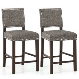 Costway - Upholstered Bar Stools Set of 2 26” Counter Height Chairs with Padded Backrest & Seat - Gray