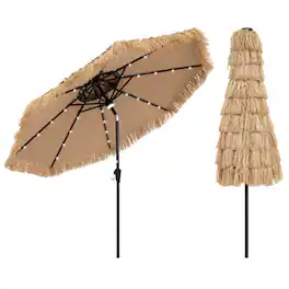 Gymax - 7 FT Hawaiian Style Umbrella Sun-proof Thatched Patio Tiki Umbrella w/8 Ribs - Natural
