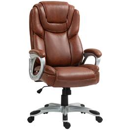Homcom - Back Desk Chair with Swivel Wheels, Tilt Function - Brown