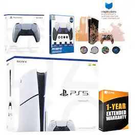 Playstation 5 Slim Disc with Extra Controller, FPS Grip Kit and MightySkins Decal Voucher + 1 Year - PlayStation 5