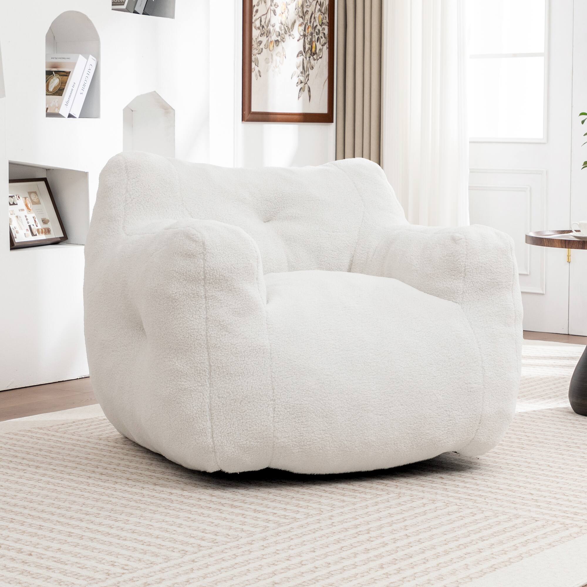 Angle. GOODSILO - Bean Bag Sofa Chair with Armrests - Stuffed High-Density Foam, Lazy Comfy Chair for Adults, Living Room, Bedroom Reading - White.