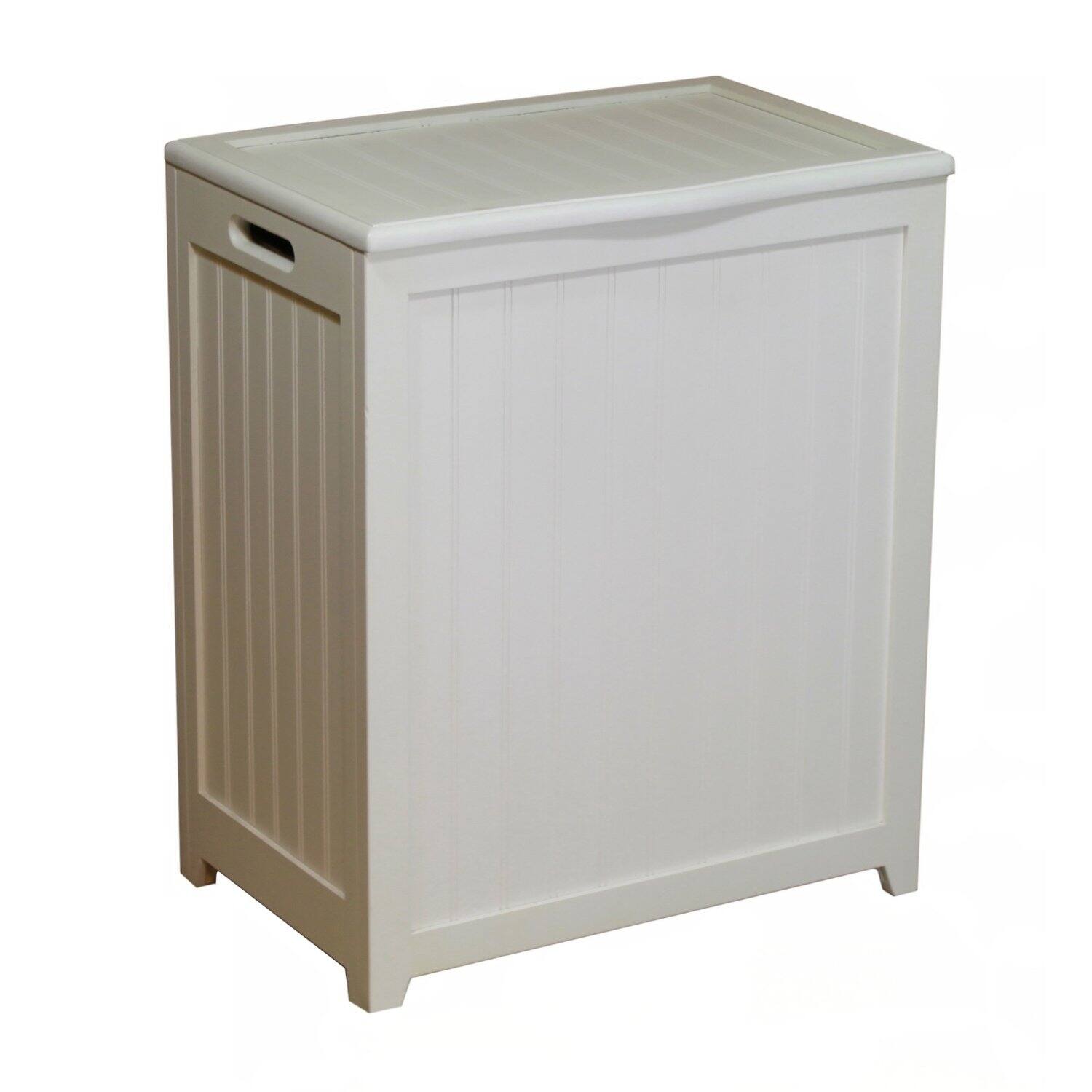 Angle. Hivvago - White Solid Wood Rectangular Laundry Hamper - White.