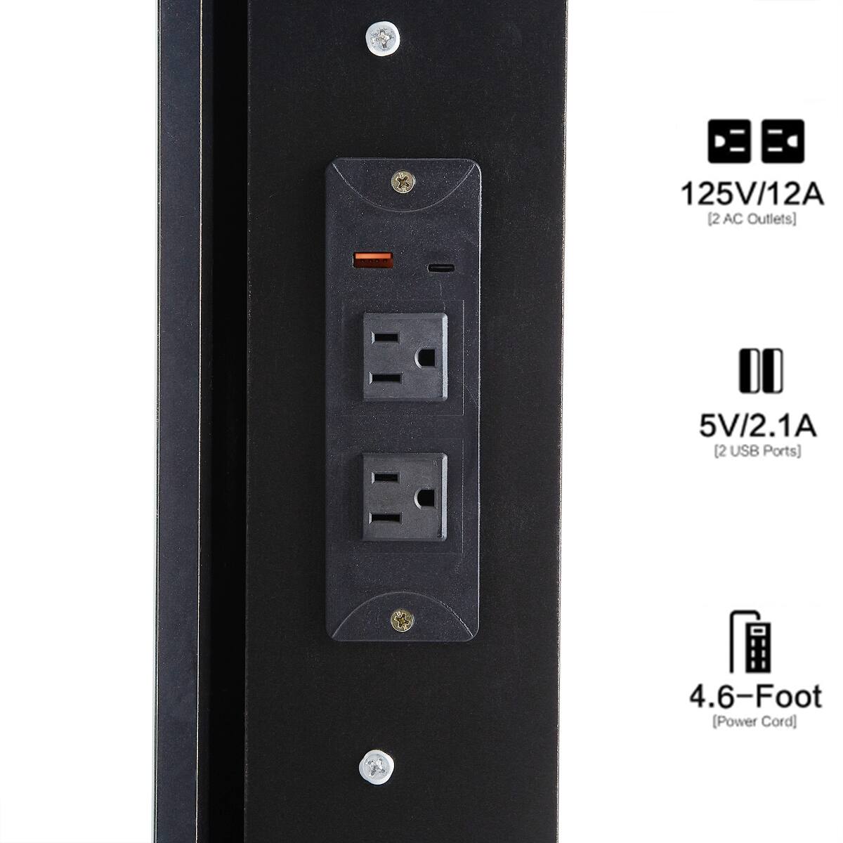 125V/12A [2 AC Outlets]  
5V/2.1A (2 USB Ports)  
4.6-Foot (Power Cord)