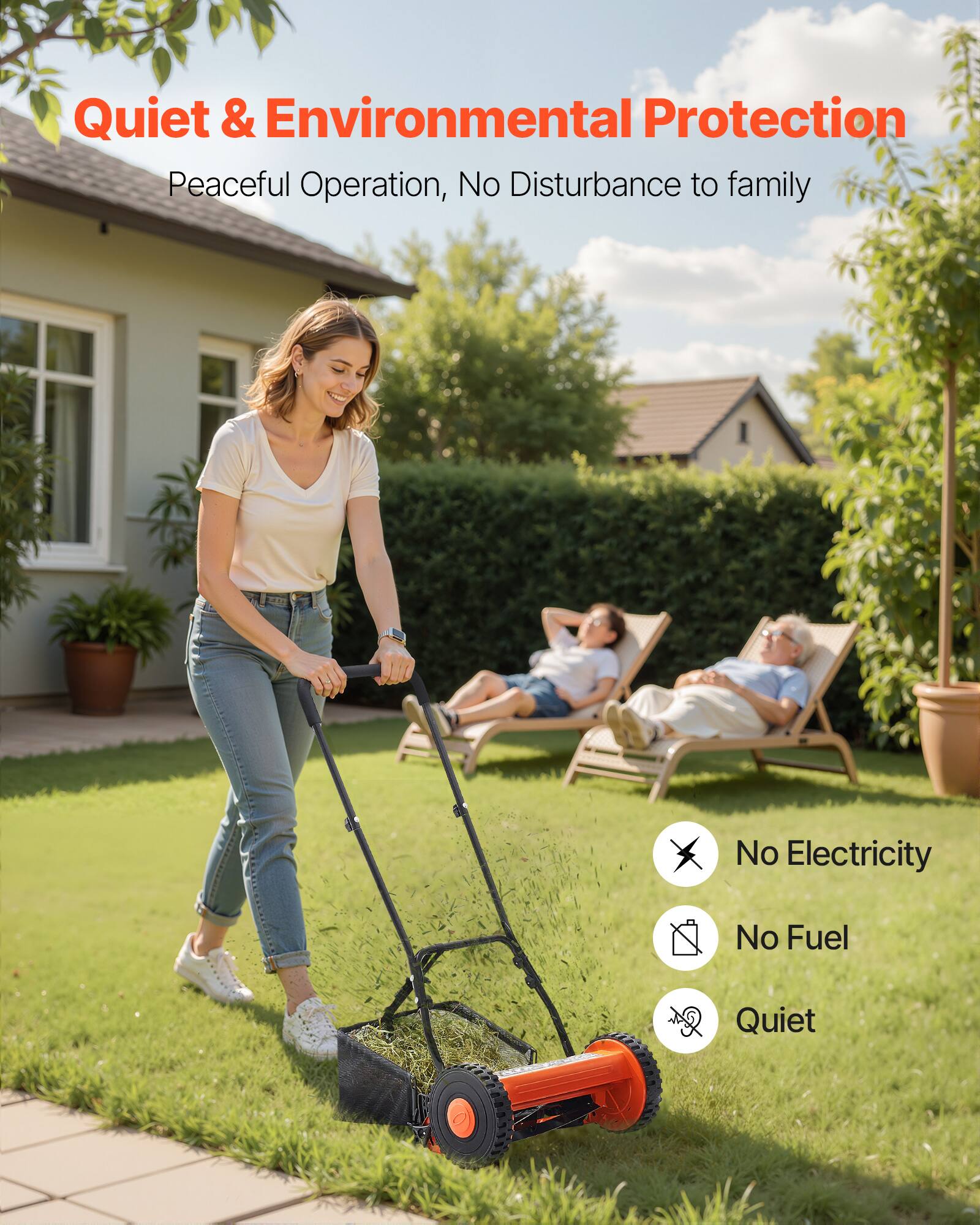 Quiet & Environmental Protection  
Peaceful Operation, No Disturbance to family  

- No Electricity  
- No Fuel  
- Quiet