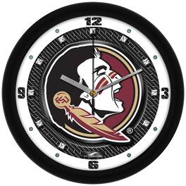 MpDirect - Florida State Seminoles 11.5'' Suntime Premium Glass Face Carbon Fiber Wall Clock - Multicolor