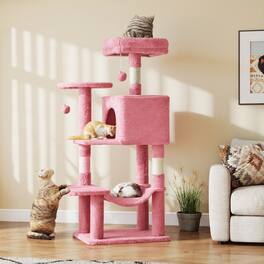 Bestier - 44 inch Cat Tree Tower, Multi-Cat Climbing Tower with, Natural Sisal Scratching Posts, Extended Platform, Hammock - Pink