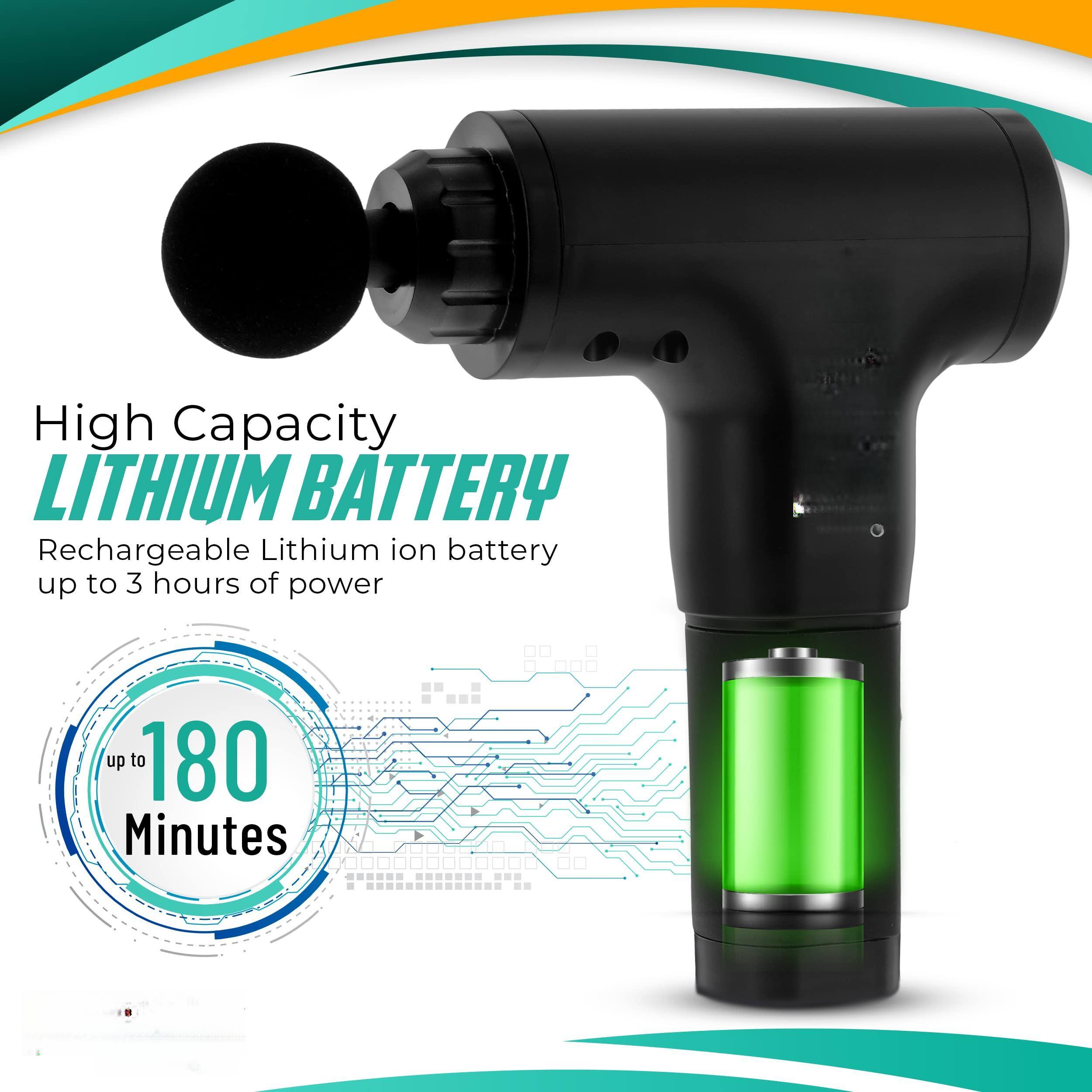 High Capacity LITHIUM BATTERY  
Rechargeable Lithium ion battery up to 3 hours of power  
up to 180 Minutes