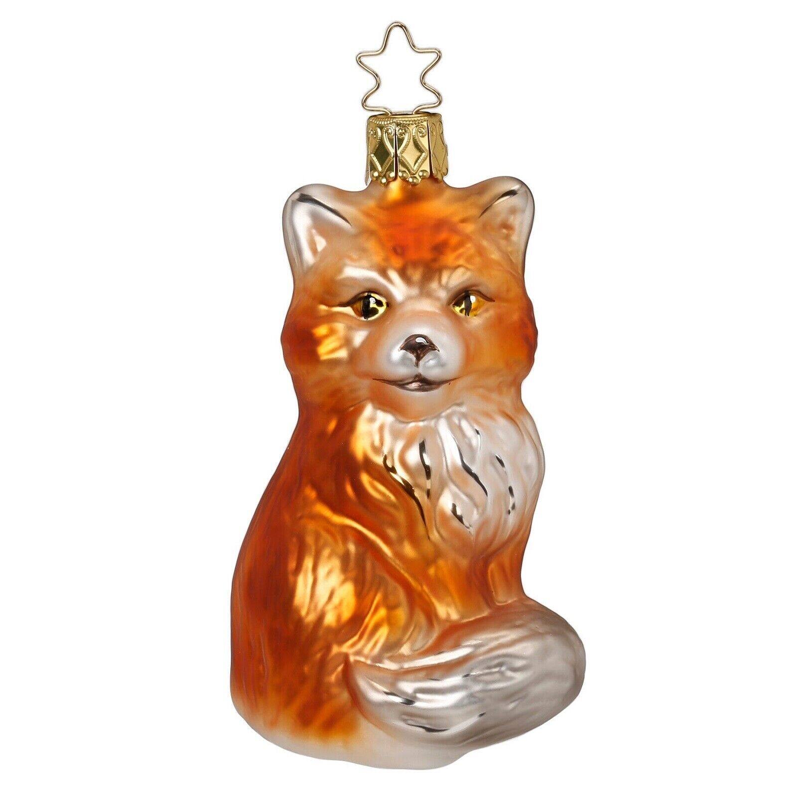 Front. Inge Glas - Inge Glas Furry Fox German Glass Christmas Tree Ornament FREE BOX - Orange.