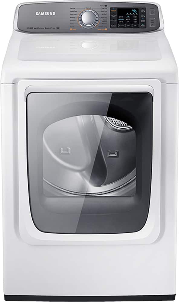 Front. Samsung - 7.4 Cu. Ft. 15-Cycle Steam Electric Dryer - Neat White.