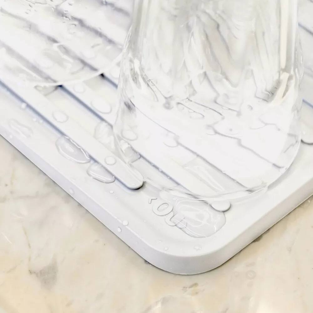Alt View 2. OU - OU Glasses Drying Mat for Kitchen Sink, 13.78" x 8.27" Nonslip Plastic Pad with Grooves - White - White.