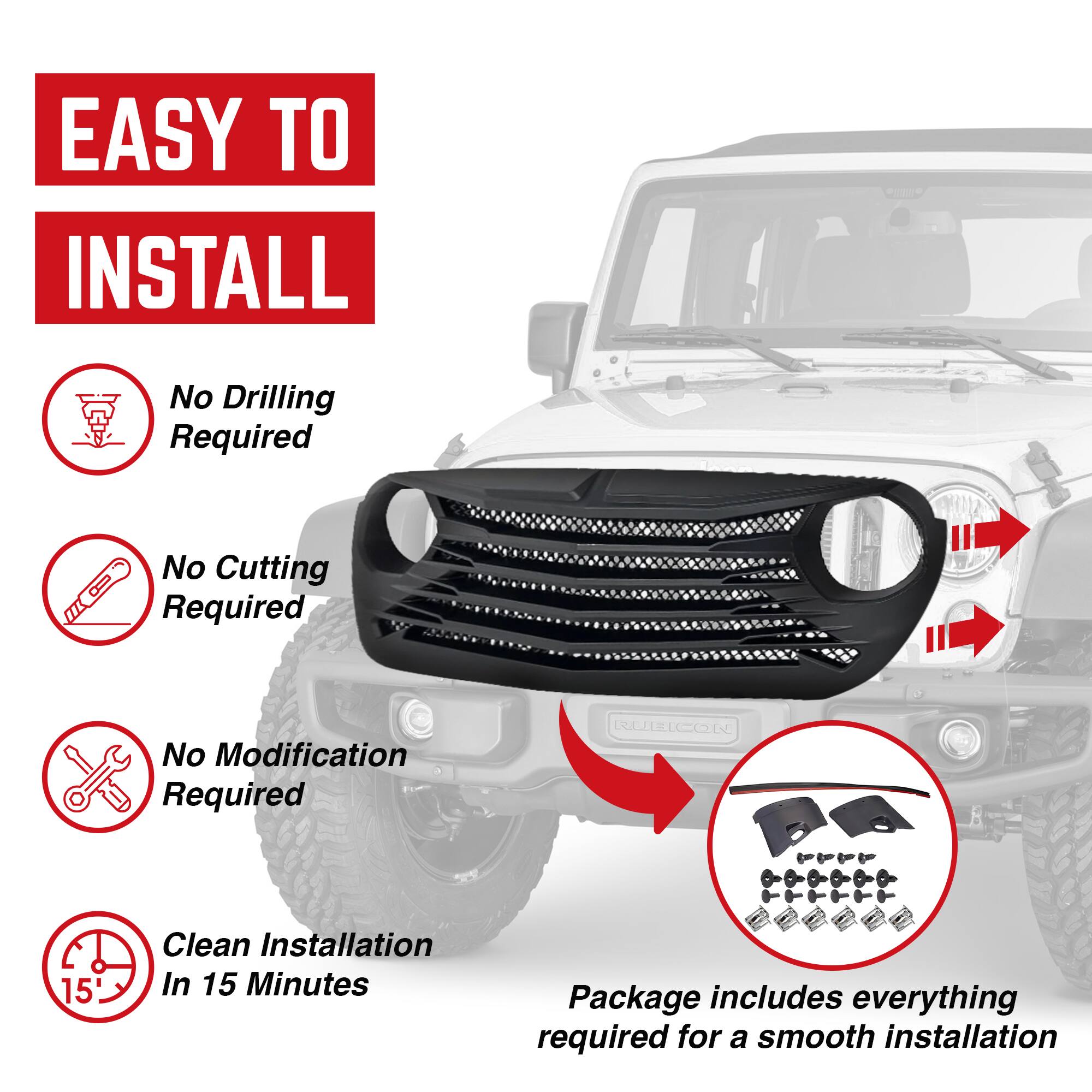EASY TO INSTALL

- No Drilling Required
- No Cutting Required
- No Modification Required
- Clean Installation In 15 Minutes

Package includes everything required for a smooth installation