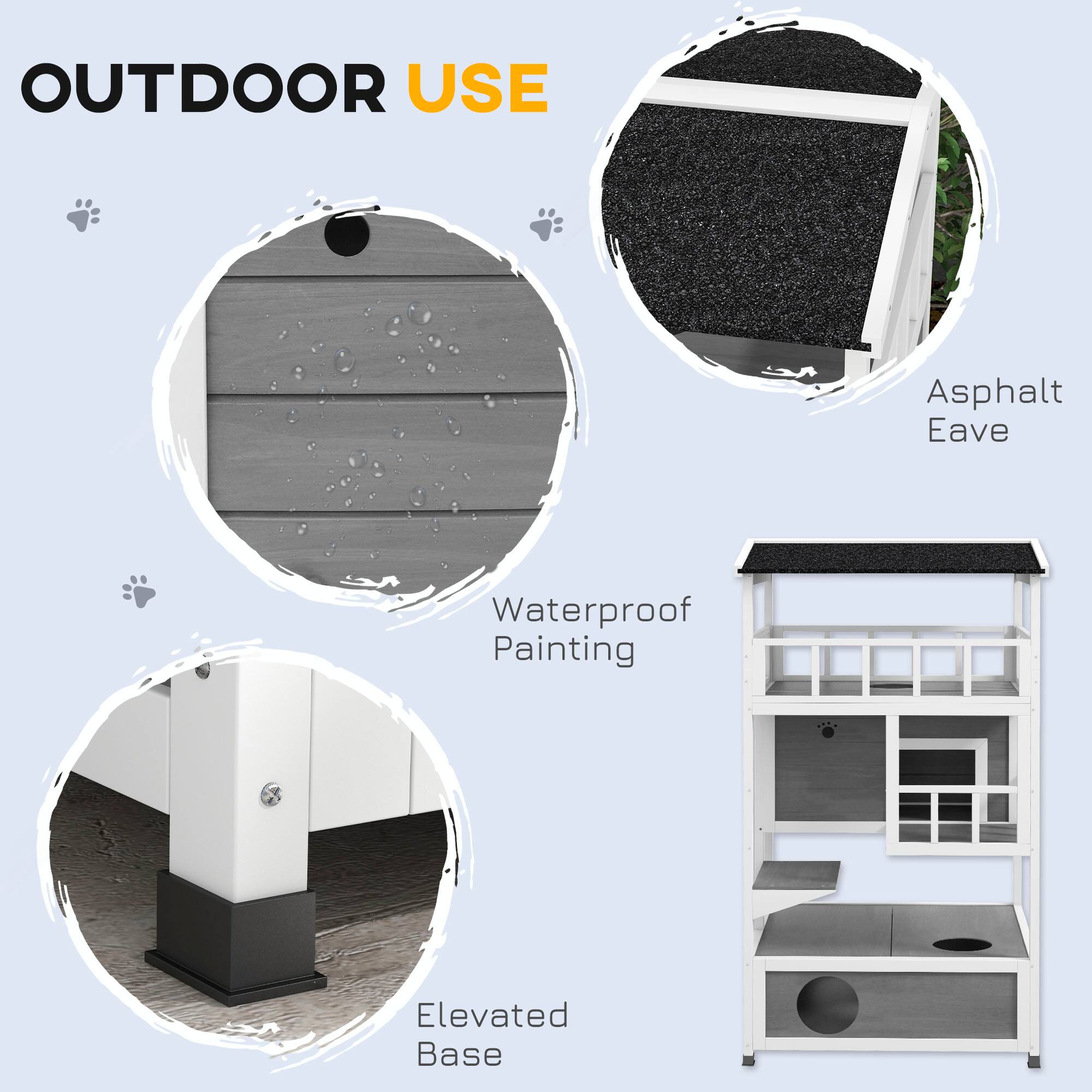 OUTDOOR USE

- Asphalt Eave
- Waterproof Painting
- Elevated Base