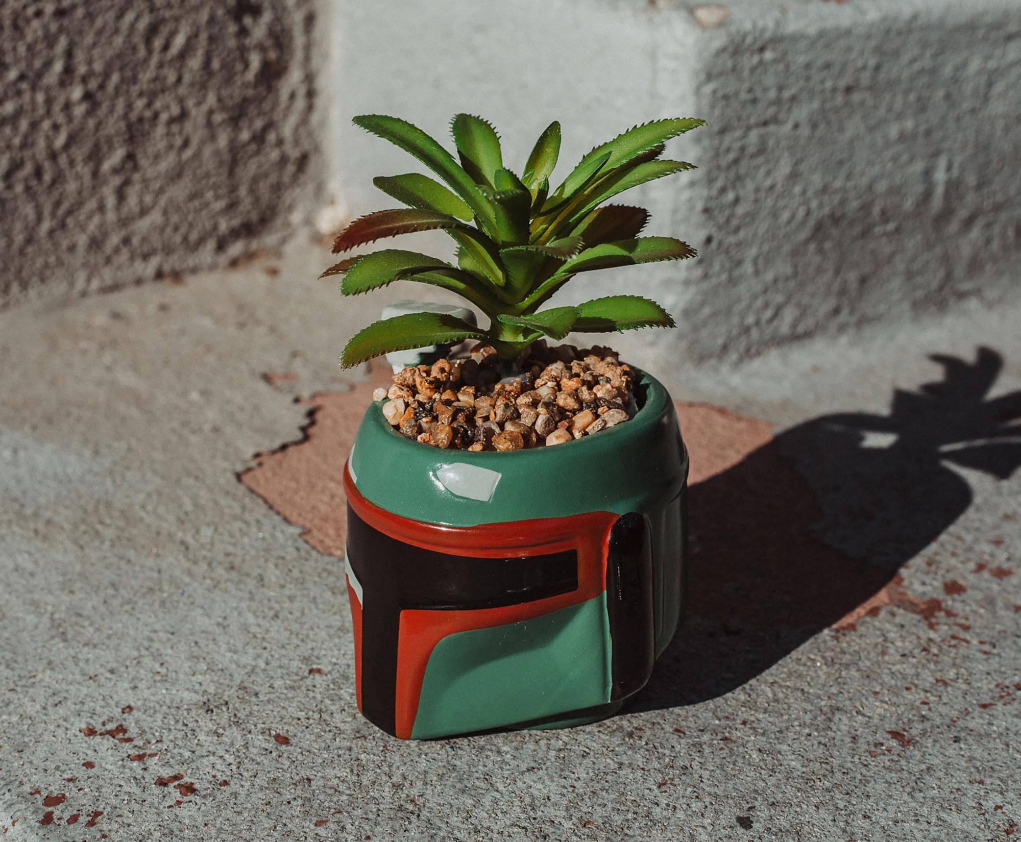 Alt View 3. Silver Buffalo - Star Wars Boba Fett Helmet 3-Inch Ceramic Mini Planter With Artificial Succulent - Green.