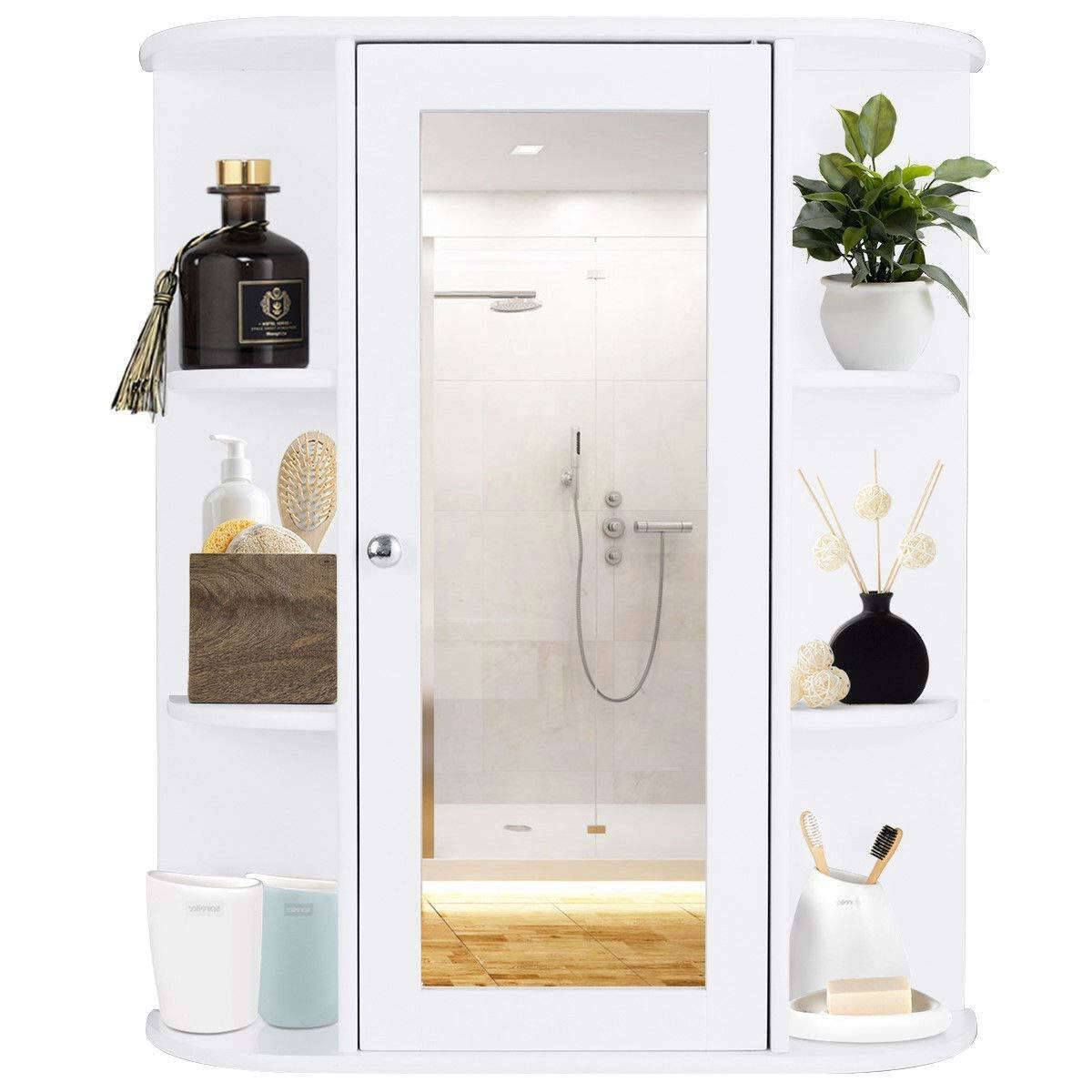 Back. Hivvago - White Bathroom Wall Mounted Medicine Cabinet with Storage Shelves - White.