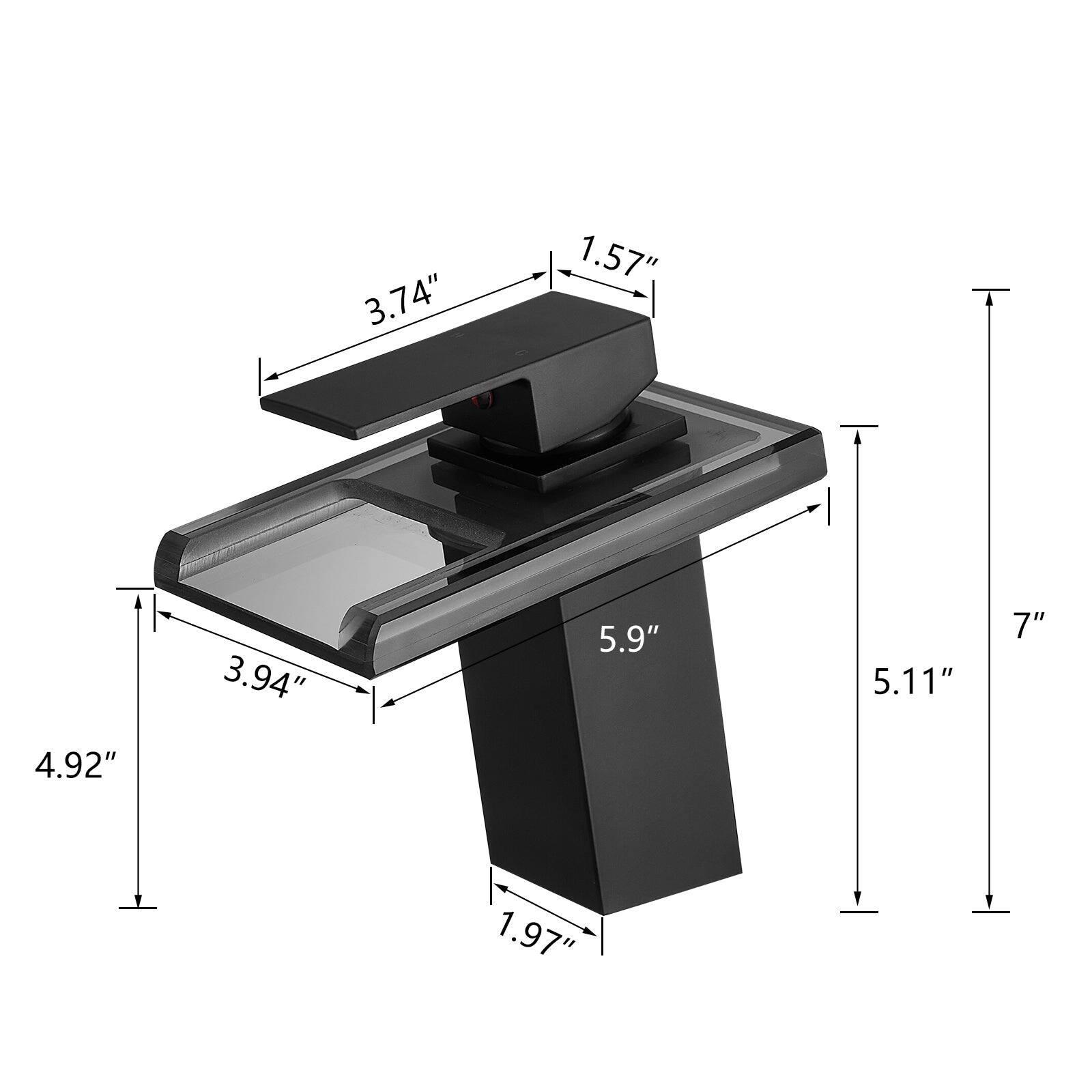 3.74"  
1.57"  
3.94"  
5.9"  
5.11"  
7"  
4.92"  
1.97"