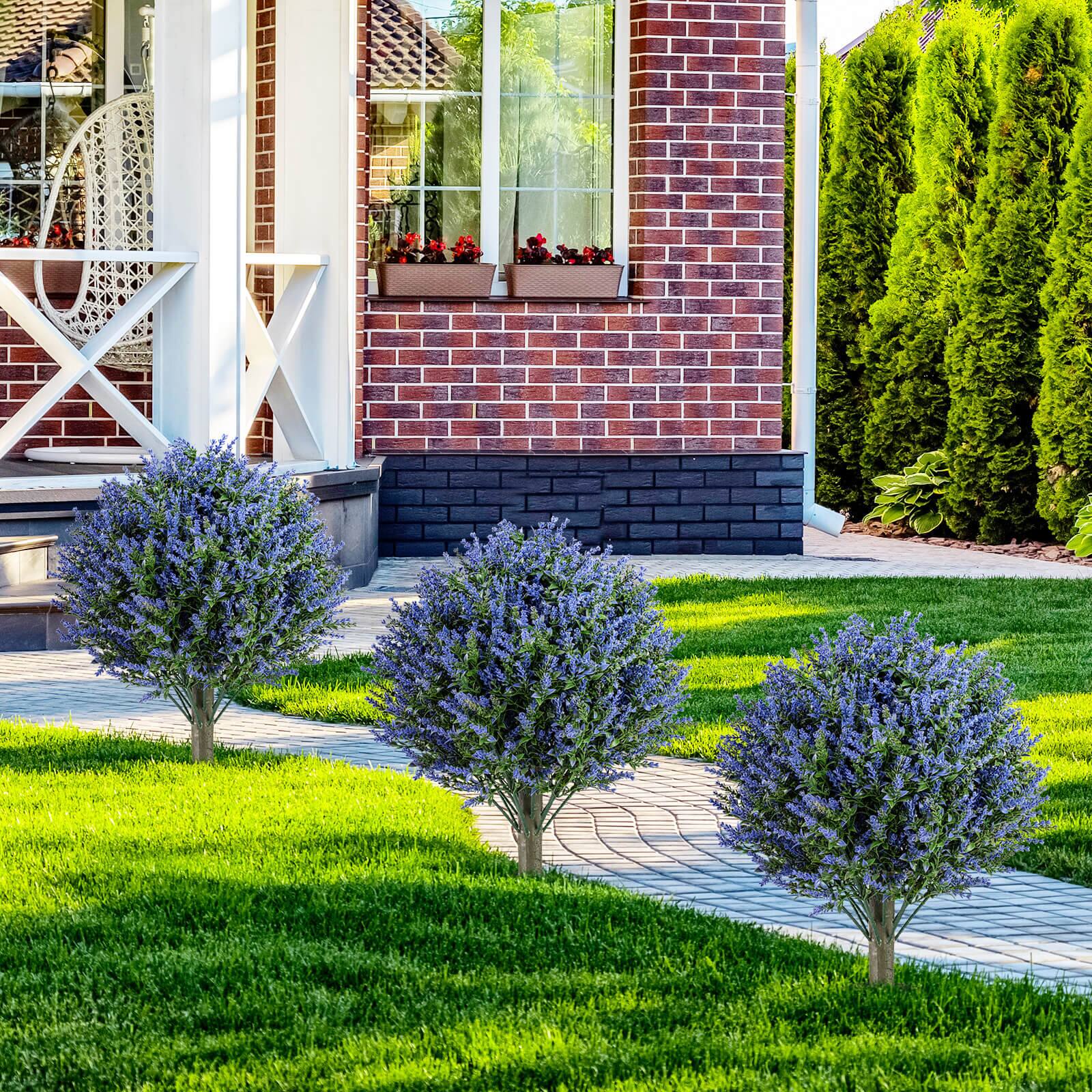 Alt View 4. Costway - Costway 2 Pack Artificial Lavender Topiary Ball Trees, 24"Faux Evergreen Shrubs with Spike - Purple + Green.