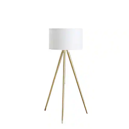 Front. APRILSOUL - 64in - 47inH Adjustable Height Brass/Shiny Gold Modern Tripod Floor Lamp for Living Room Standing Lamp for Bedroom - Gold+White.