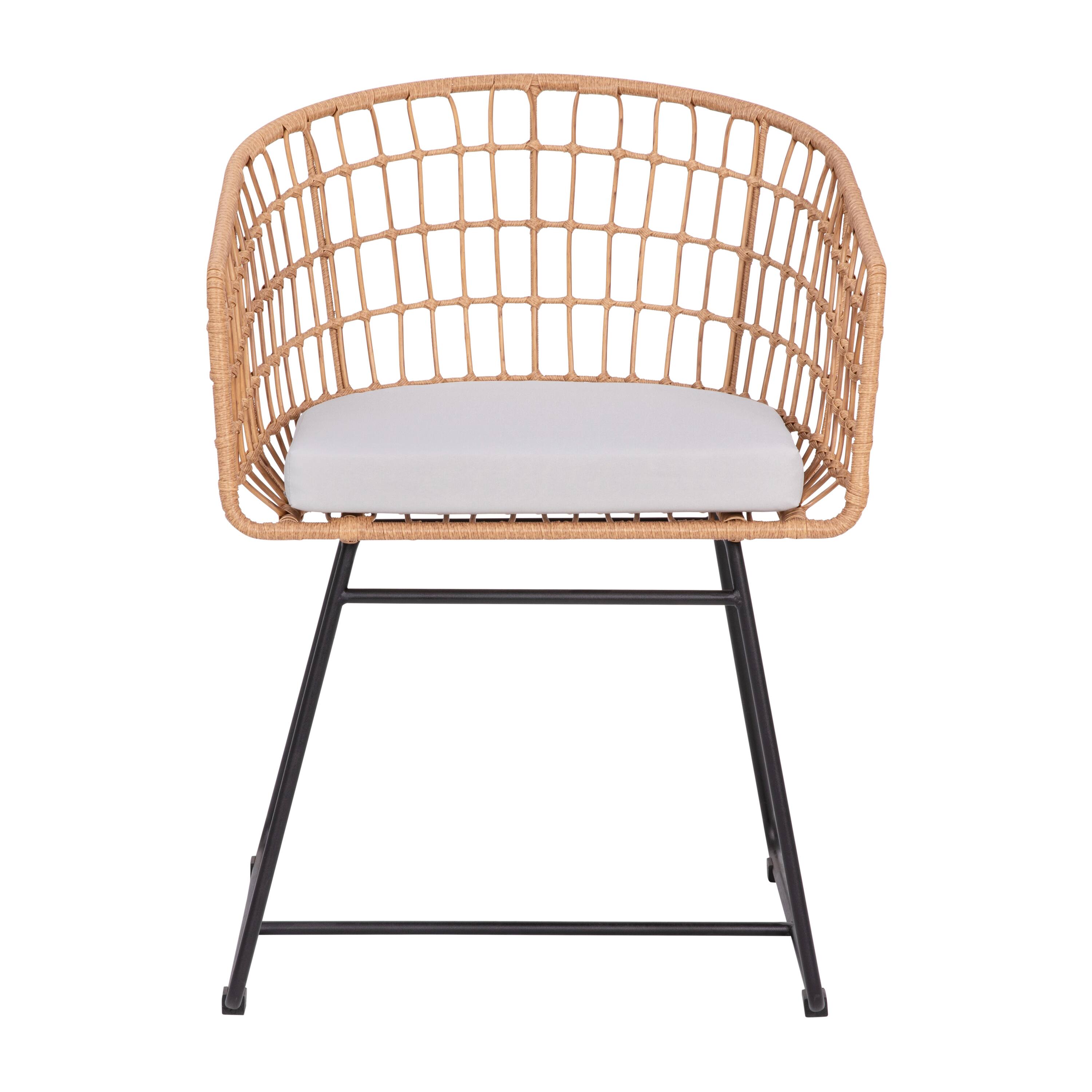 Alt View 10. Emma + Oliver - Ari Set of Two All-Weather Faux Rattan Rope Chairs with Padded Cushions for Indoor and Outdoor Use - Light Gray Cushion/Natural Frame.
