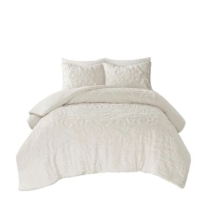 Front. Gracie Mills - Gracie Mills Ray 3-Piece Boho-Inspired Tufted Cotton Chenille Medallion Comforter Set - Off-White.
