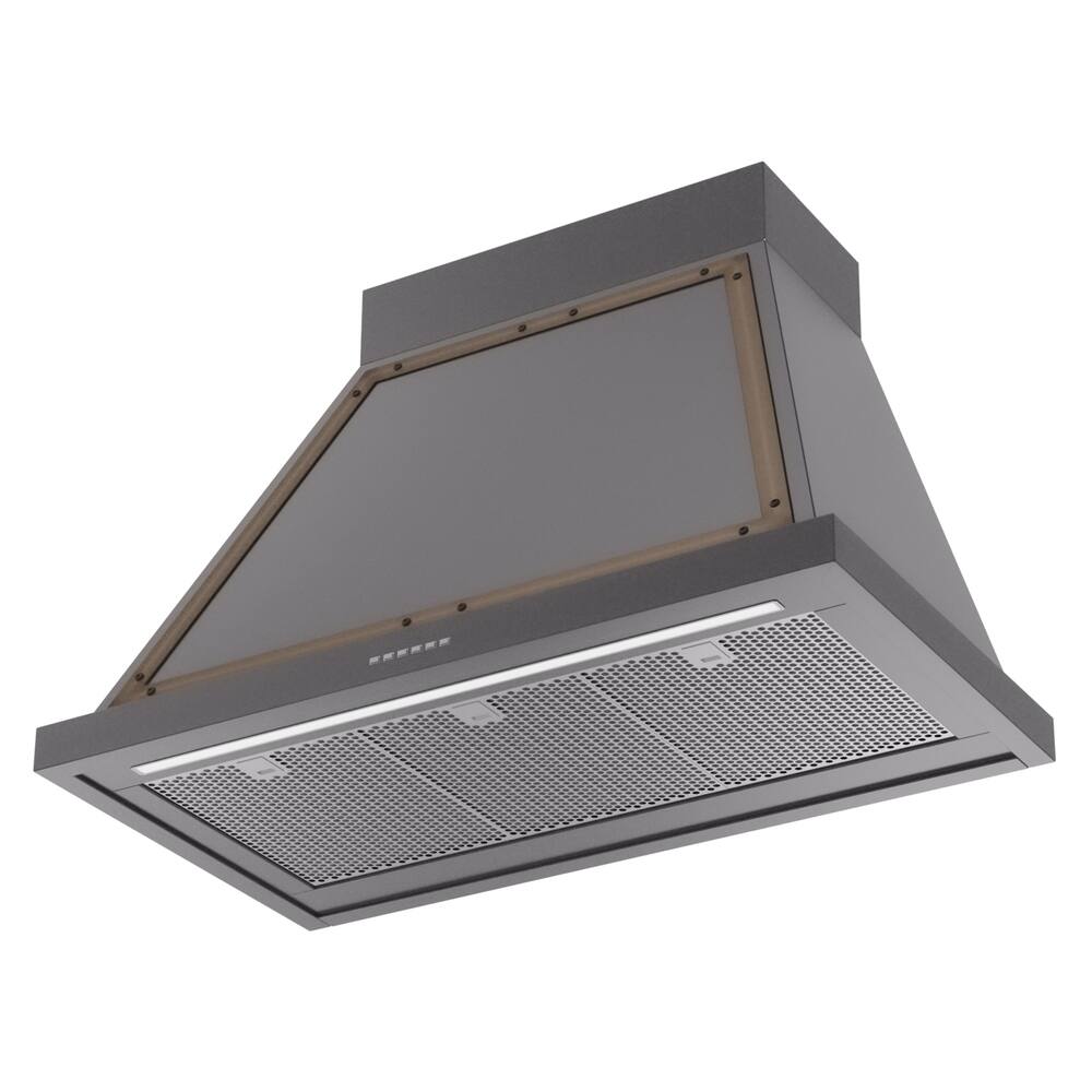 Alt View 2. ILVE - ILVE Nostalgie II Noblesse 36 inch Ducted Wall Mount Range Hood with 600 CFM (Graphite Matte, Burnished Trim) - Graphite Matte.