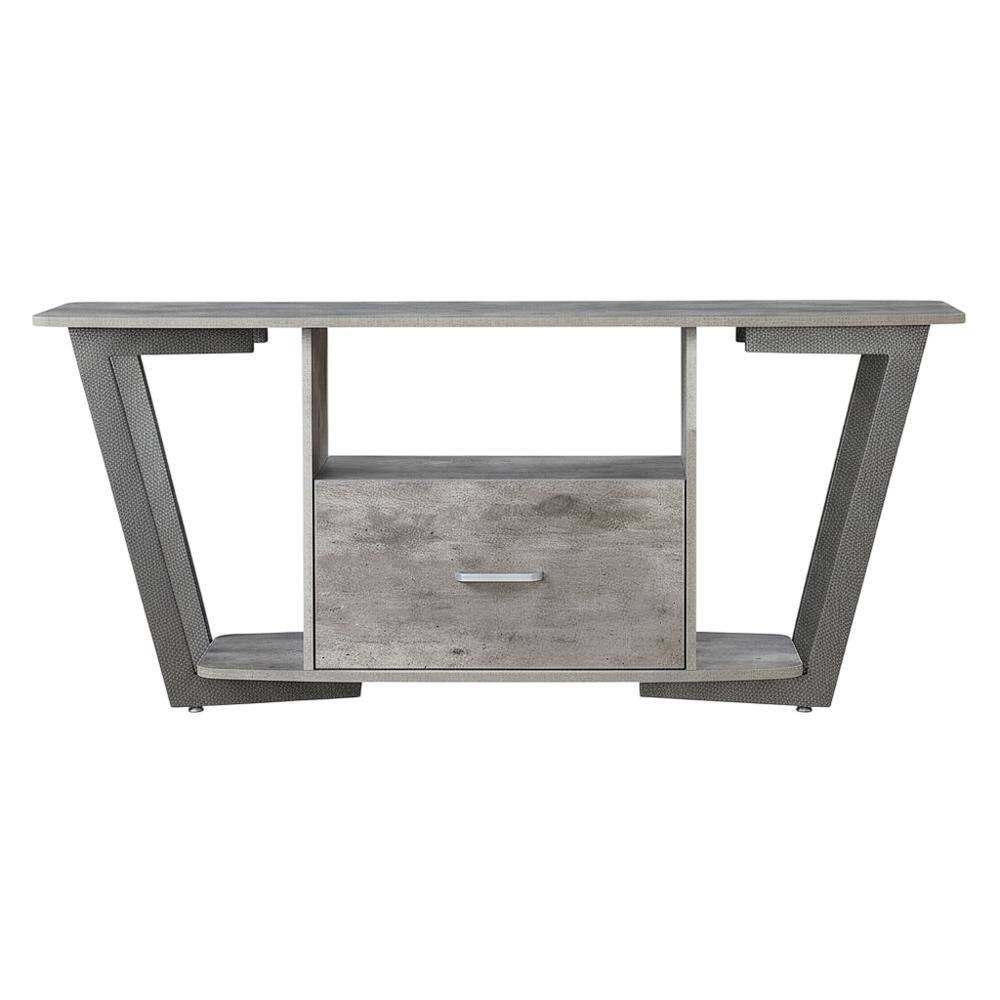 Alt View 3. FurniFact - Gray TV stand with single drawer and shelf for 65-inch TVs, powder-coated metal - Brown.