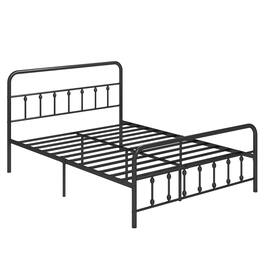 LUCKY ONE - Queen Assembled Metal Bed Frame with Victorian Headboard Under Bed Storage - Black-Queen