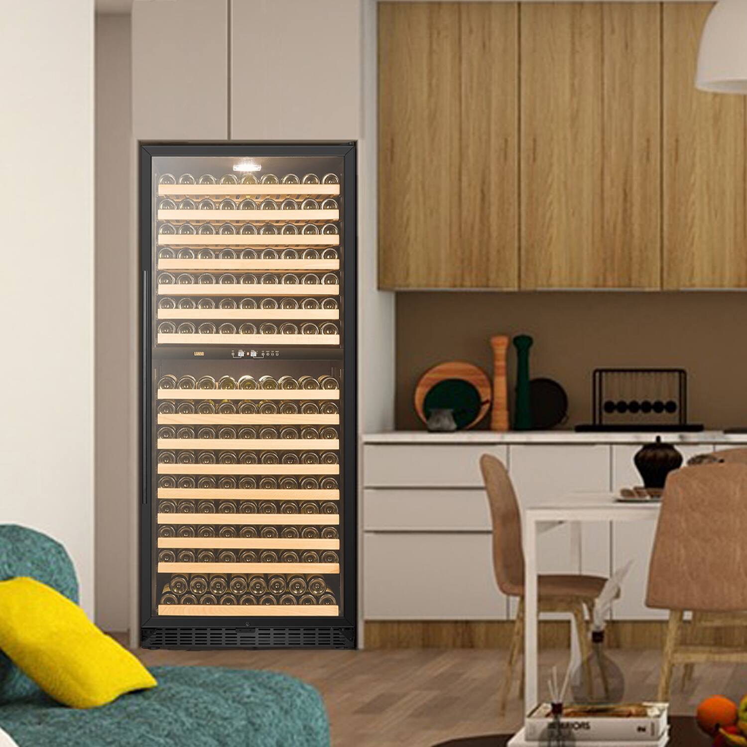 Alt View 24. Lanbo - 32 Inch 287 Bottle Dual Zone Wine Refrigerator with Ultra-Quiet Compressor Cooling and Double-Layer Tempered Glass Door - Black.