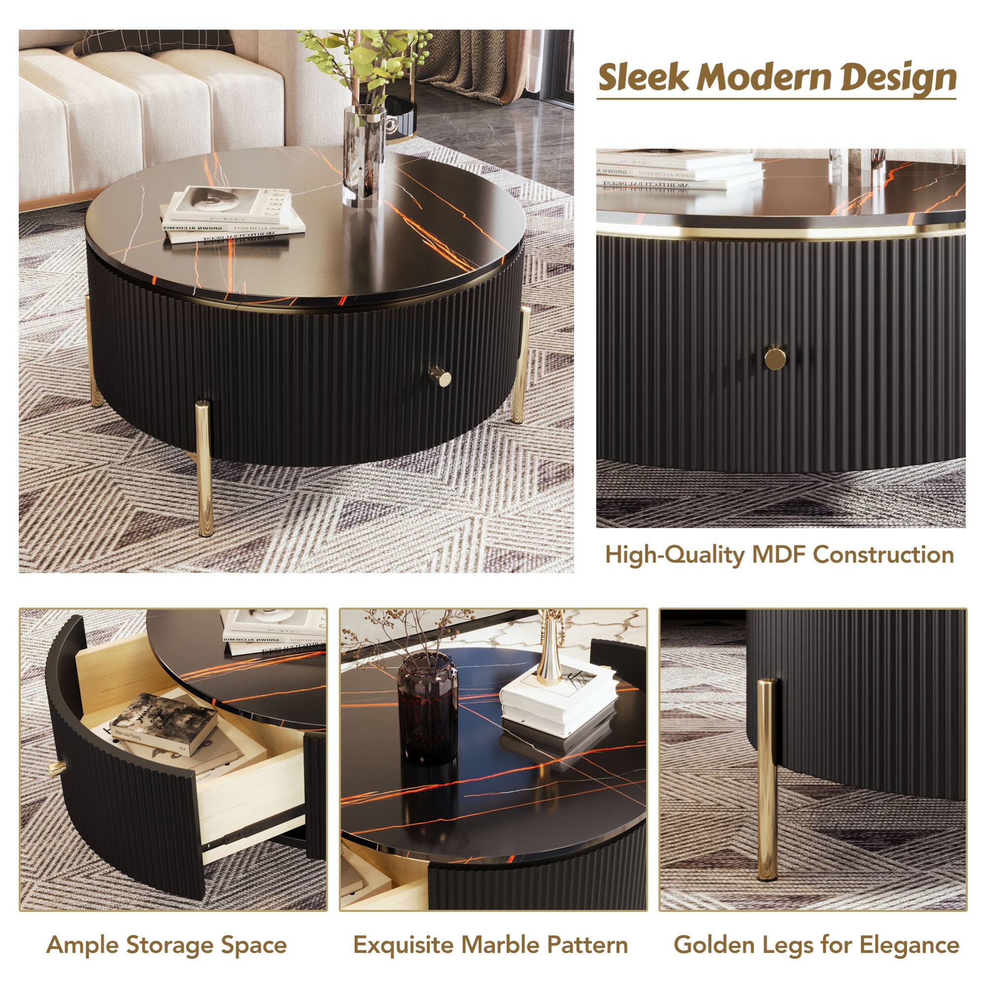 Sleek Modern Design

High-Quality MDF Construction

Ample Storage Space

Exquisite Marble Pattern

Golden Legs for Elegance