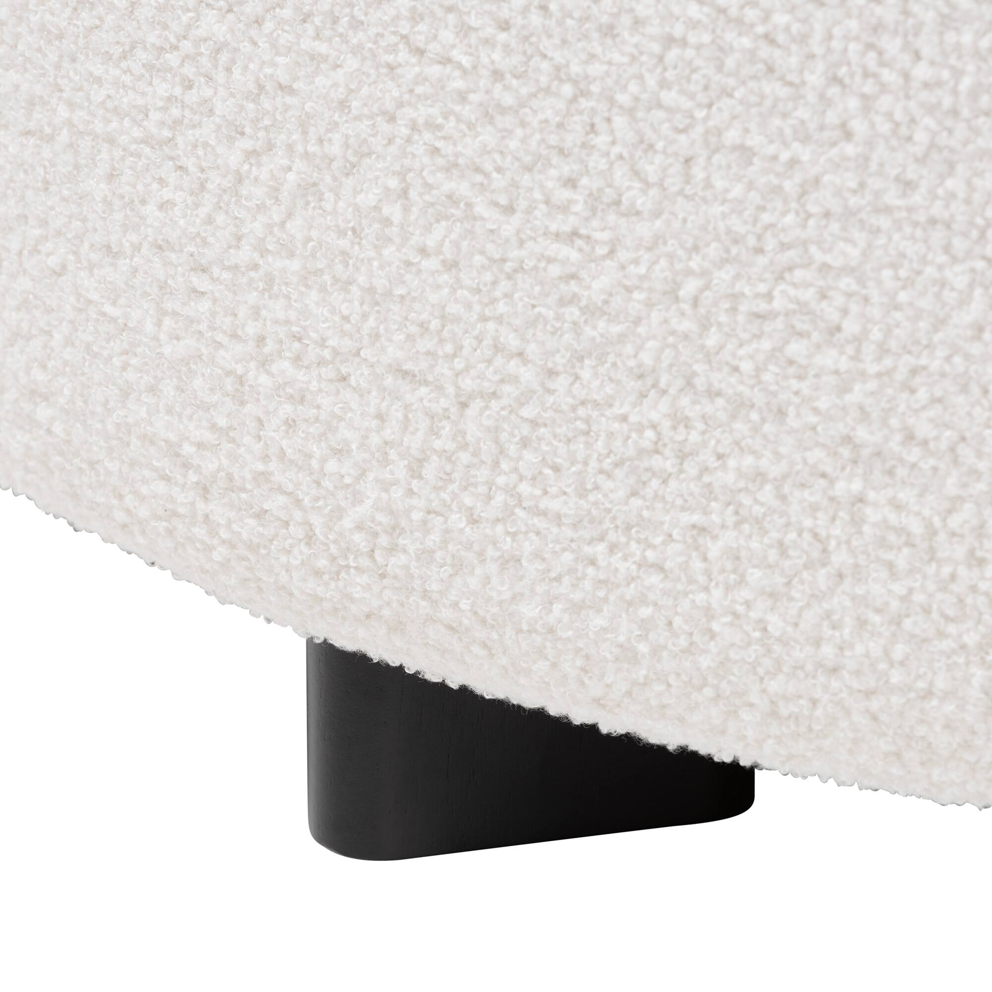 Left. Baxton Studio - Athena Modern and Contemporary Boucle Upholstered and Finished Wood Round Ottoman - Ivory.