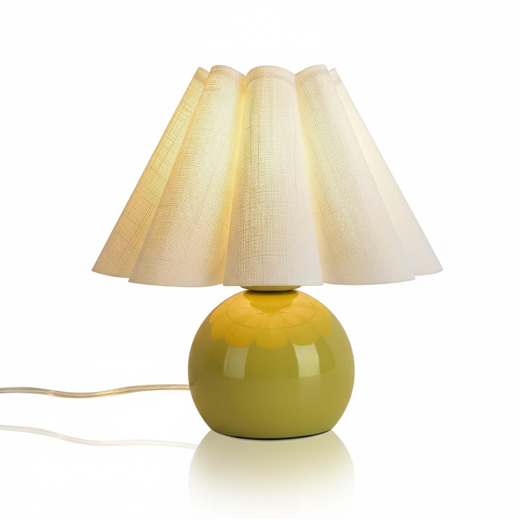 FINEAK - Green Small Bedside Mini Table Lamp - Cute Nightstand Lamp with Scalloped Shade (Small Spaces) - ‎Green