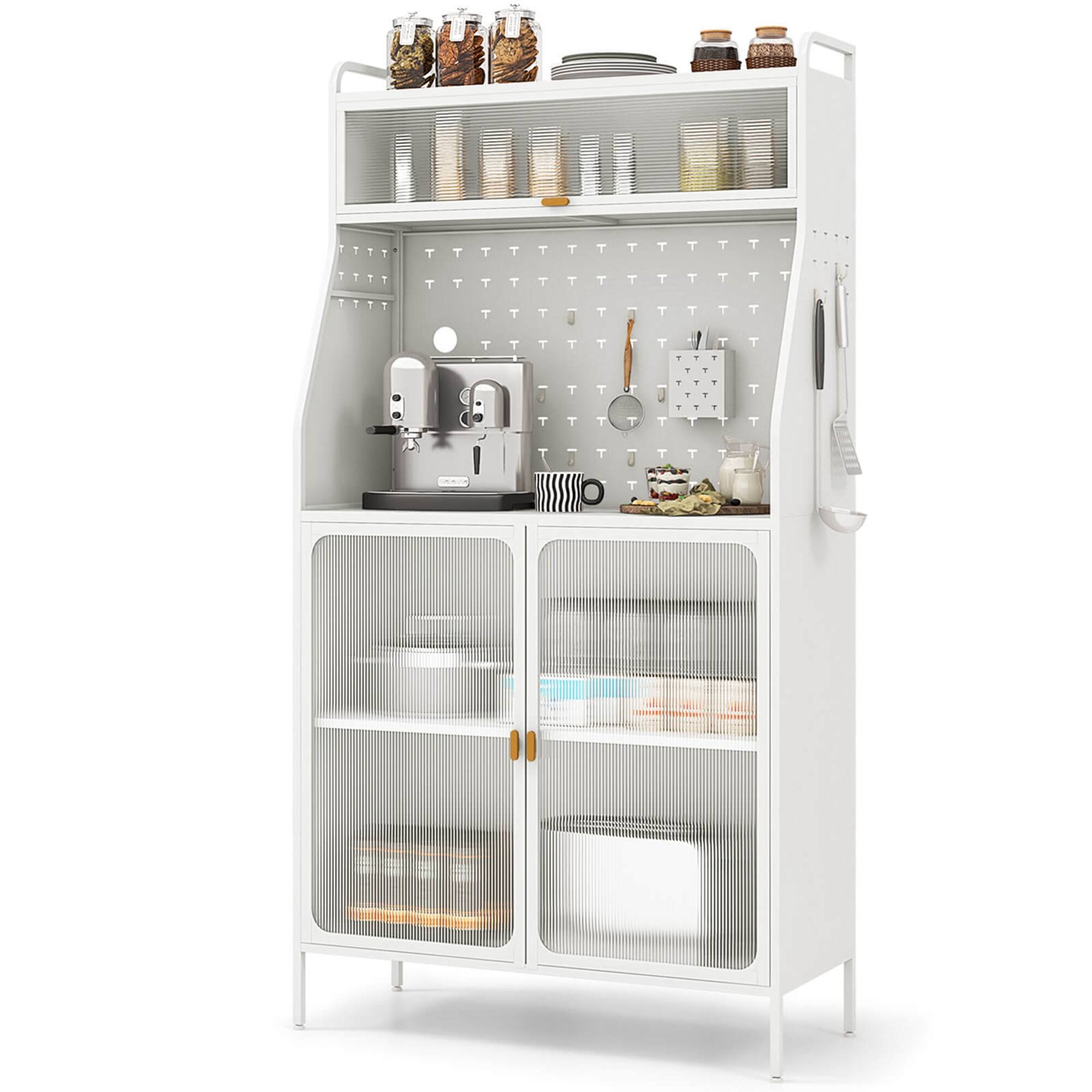 Alt View 9. Costway - Costway 5-tier Metal Kitchen Bakers Rack with Pegboard 8 Hooks 5-position Adjustable Shelf - White & Gold.