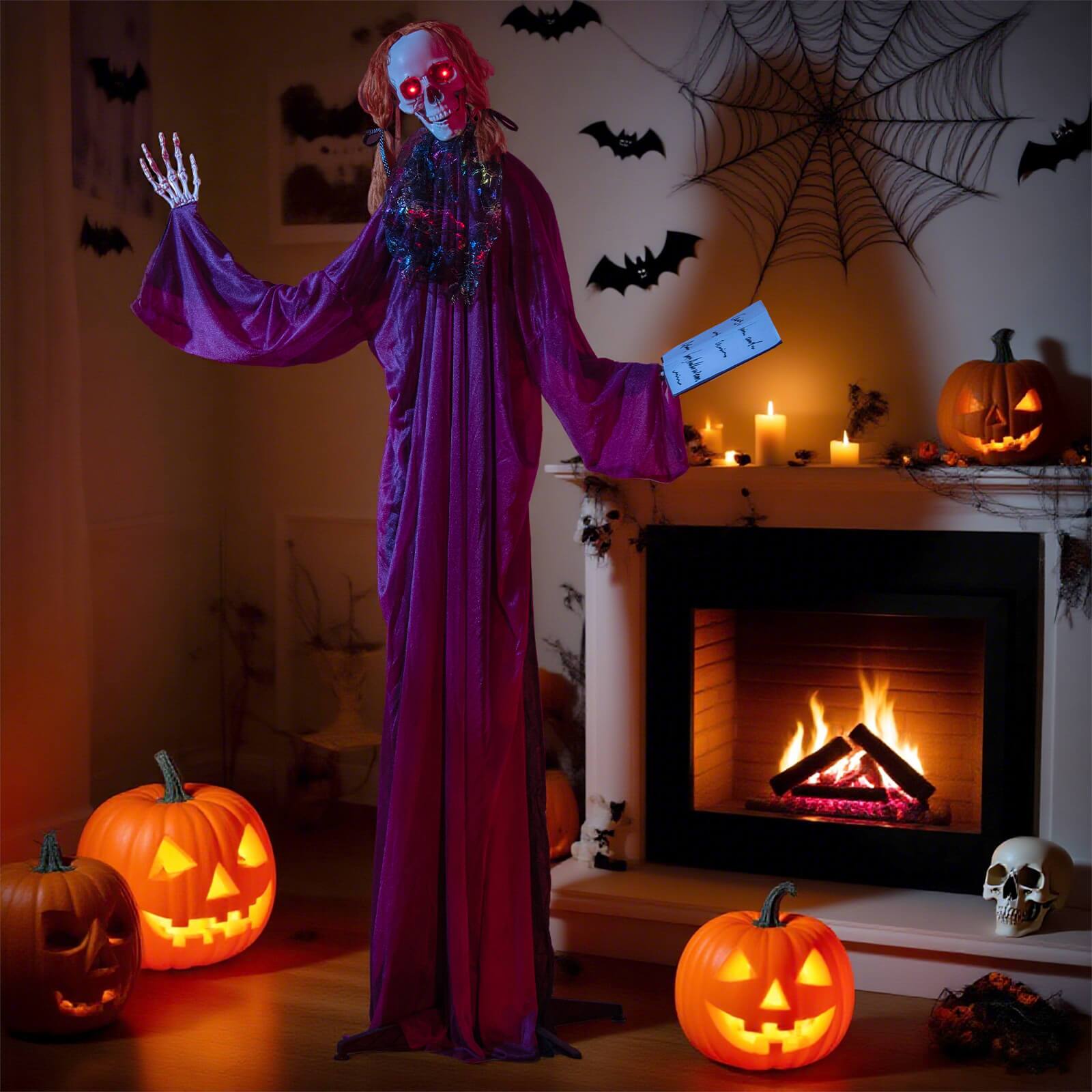 Alt View 3. Costway - Costway Halloween Animatronic Standing Girl Holding Book 6 FT Haunted House Decoration - Purple.