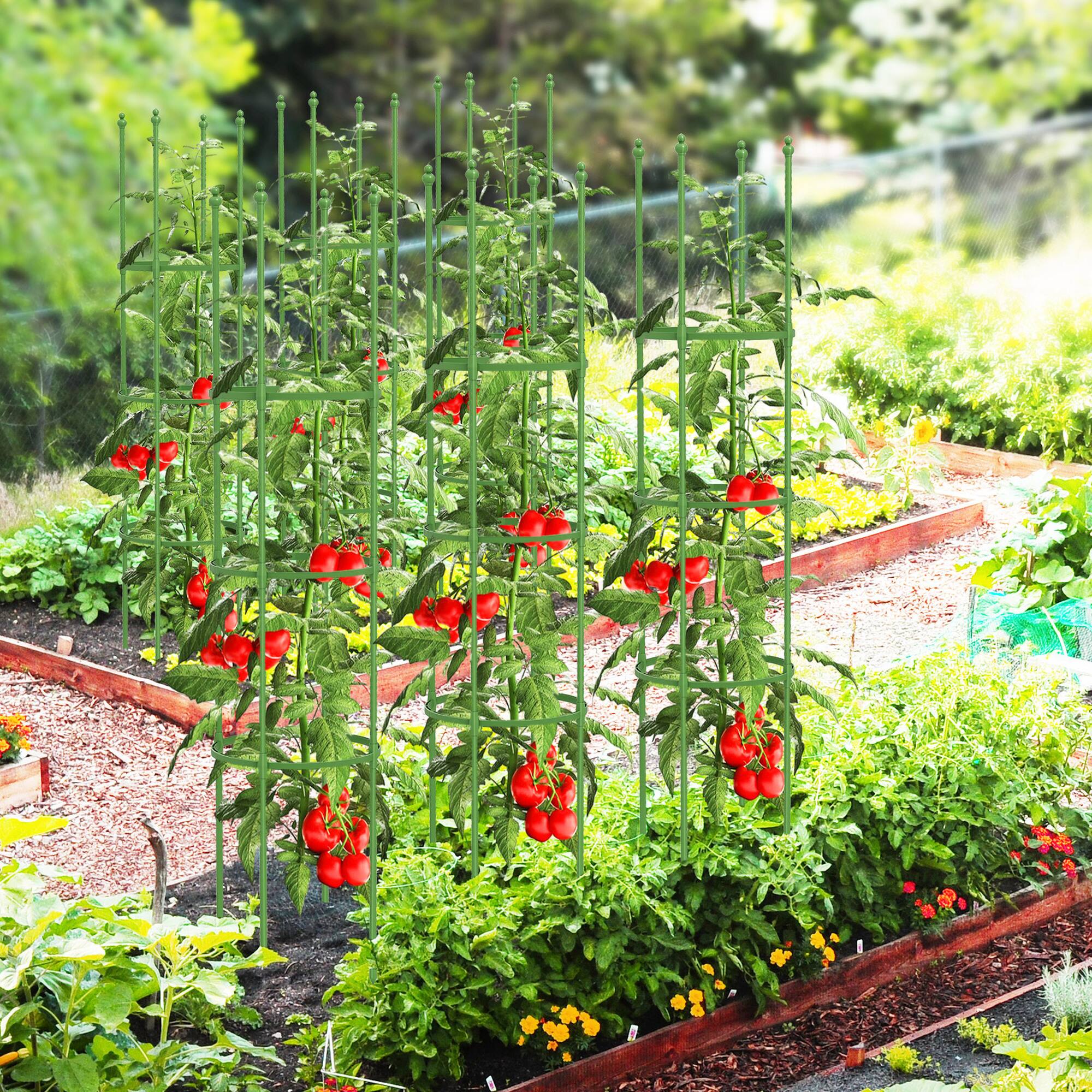 Alt View 3. Costway - 2-Pack Garden Trellis 57" Plant Support & Tomato Cages with Adjustable Height - Green.