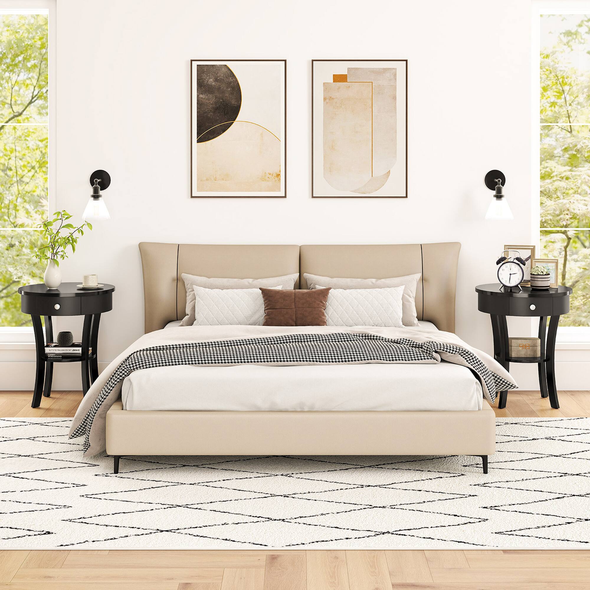 Angle. Costway - 2 PCS 2-tier Side End Sofa Table Round Nightstand Bedroom Living Room - Black.