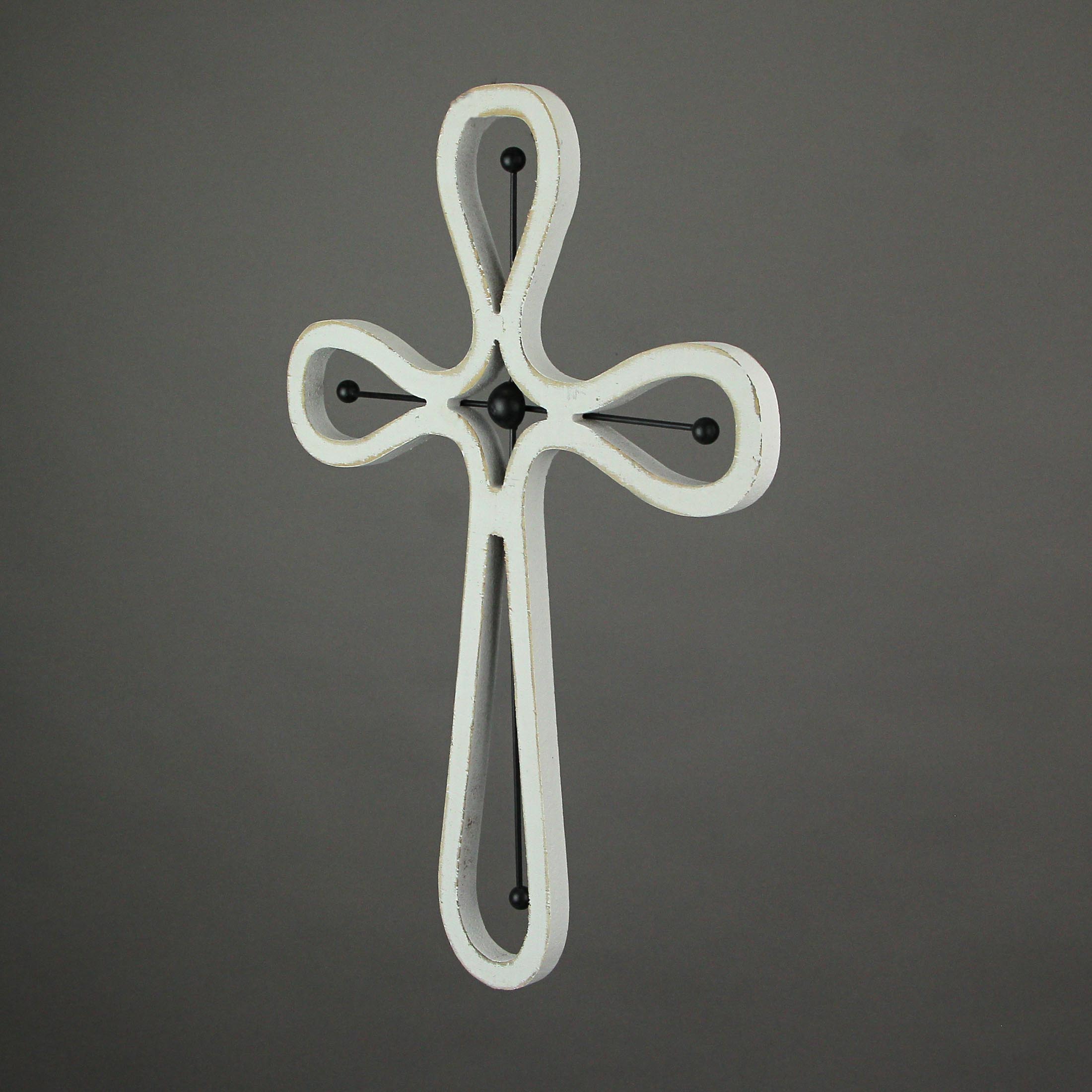 Alt View 1. Special T Imports - 16 Inch Wooden Metal Scroll Cross Wall Hanging Home Decor Modern Decorative Art - White.