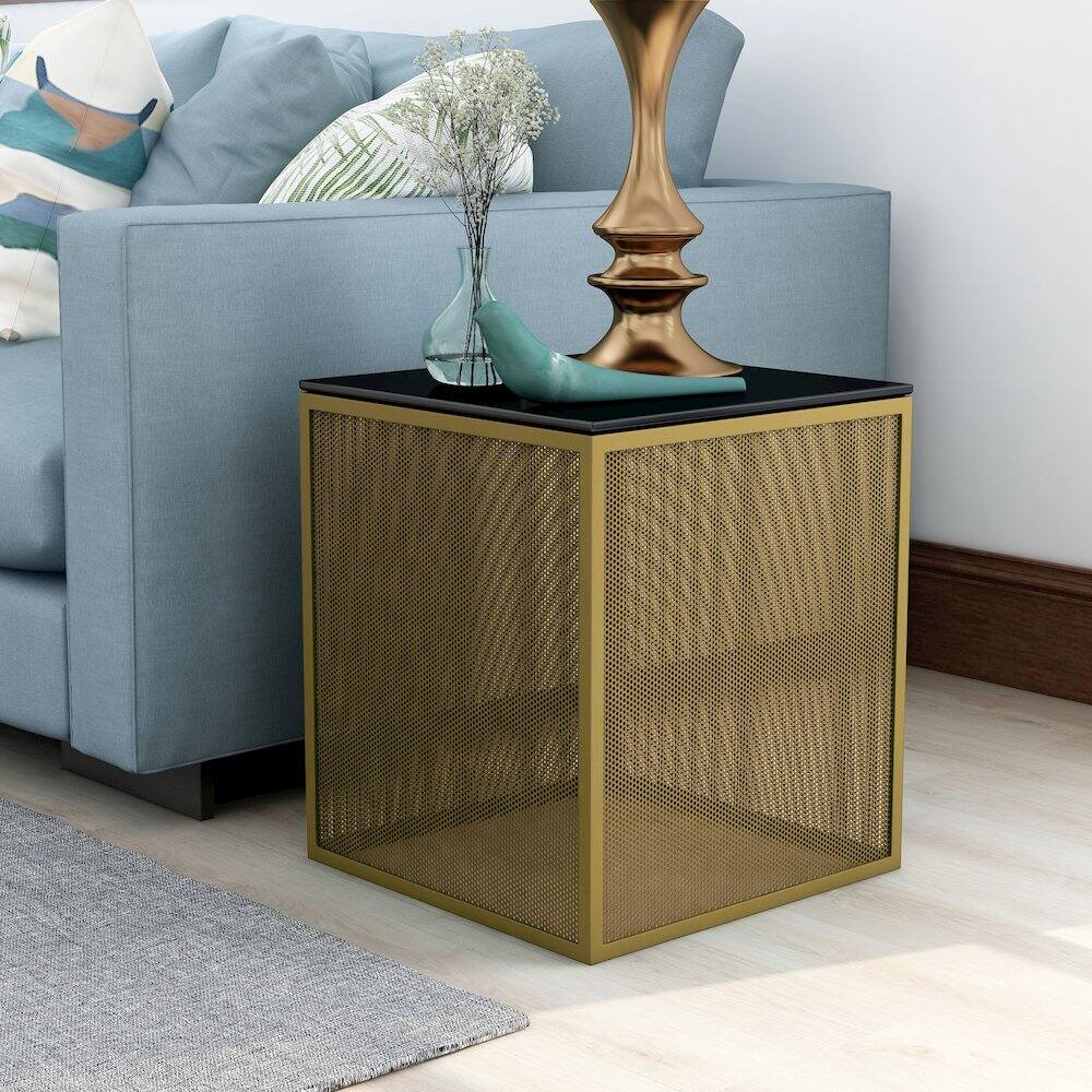 Alt View 1. Furniture of America - Kelforia Contemporary Glass Top Side Table - Gold.