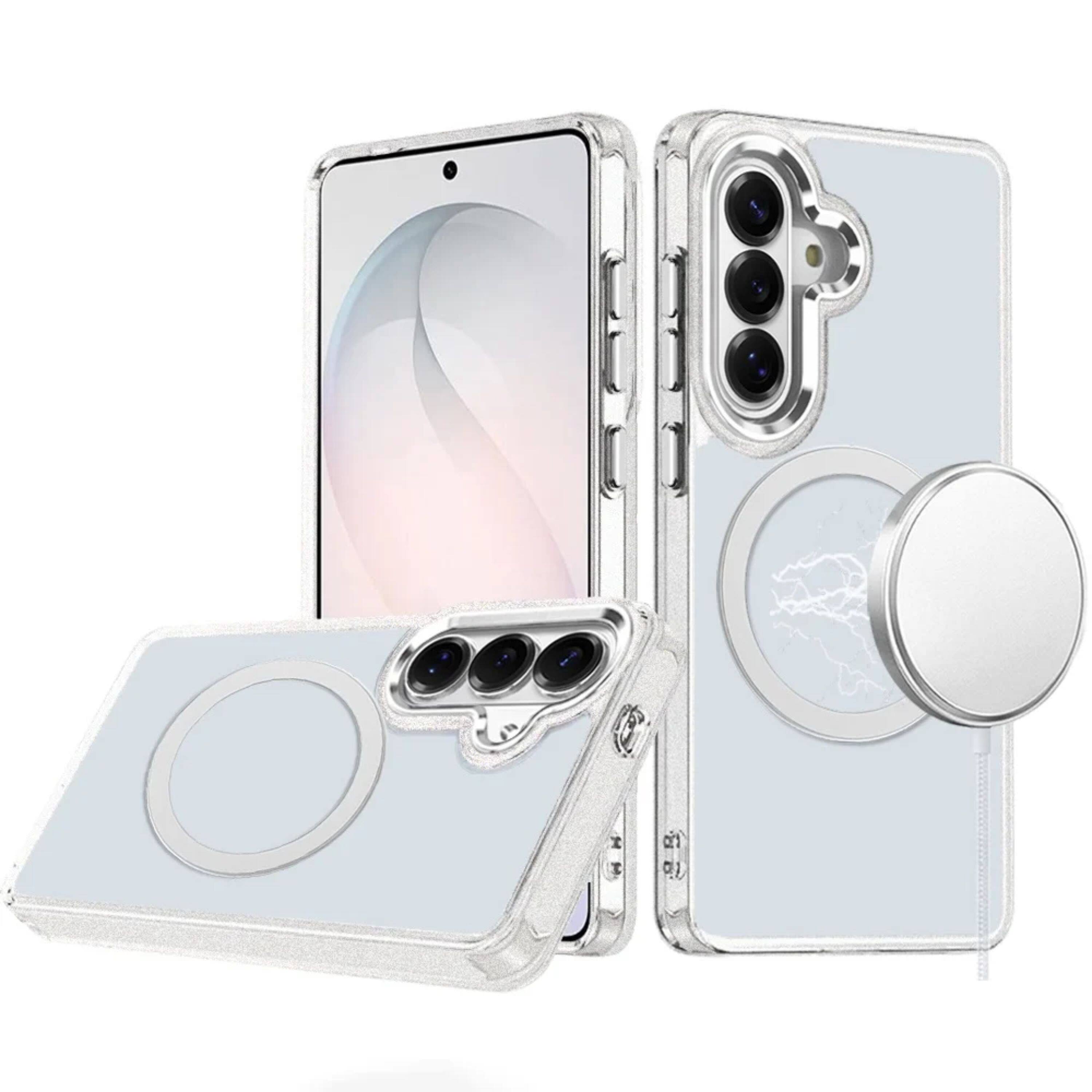 Front. Kitcheniva - Trans-Clear Metal Buttons Phone Cover Plus Tempered Glass For Samsung S26 FE Clear - Clear.
