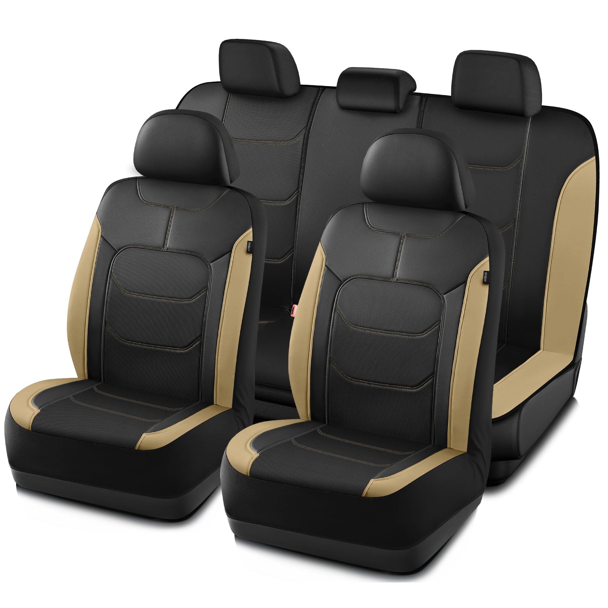 Empire DigiLabs - Seat Covers Leather Car Full Set Airbag Compatible Automotive Universal Fit Cars Truck Suv Beige - Chair - Black Chair, 29"W x 30"D x 36"H -2 Pack