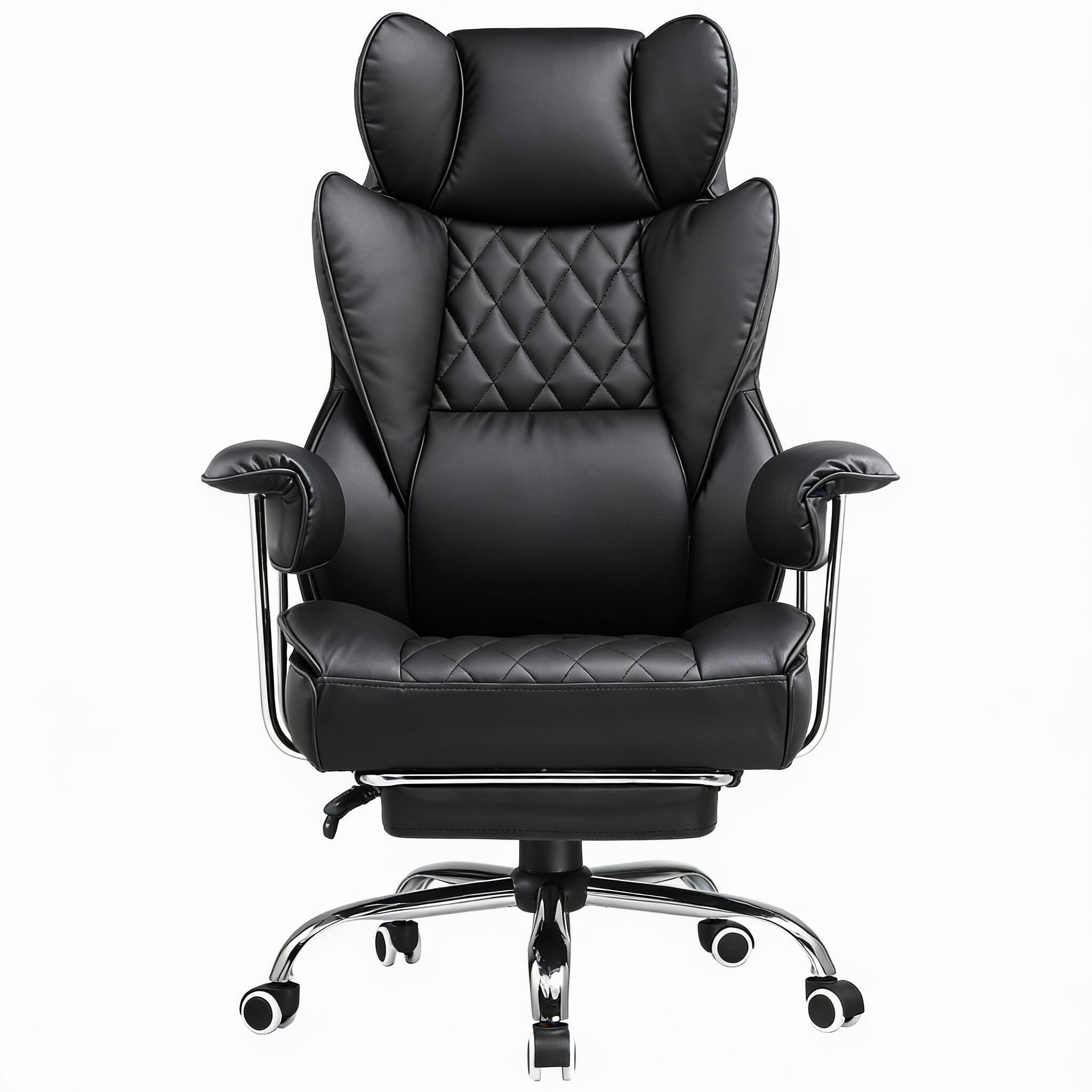 Frangdom - Big Tall Executive Chair with Footrest Pocket Spring Gaming chair - Deep Black 19.7"D x 22"W x 45.1"H