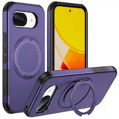 Front. Dteck - Magnetic Shockproof Case for Google Pixel 10a, 360 Rotating Ring Stand Non Slip Cover with Raised Edge Protection - Deeppurple.
