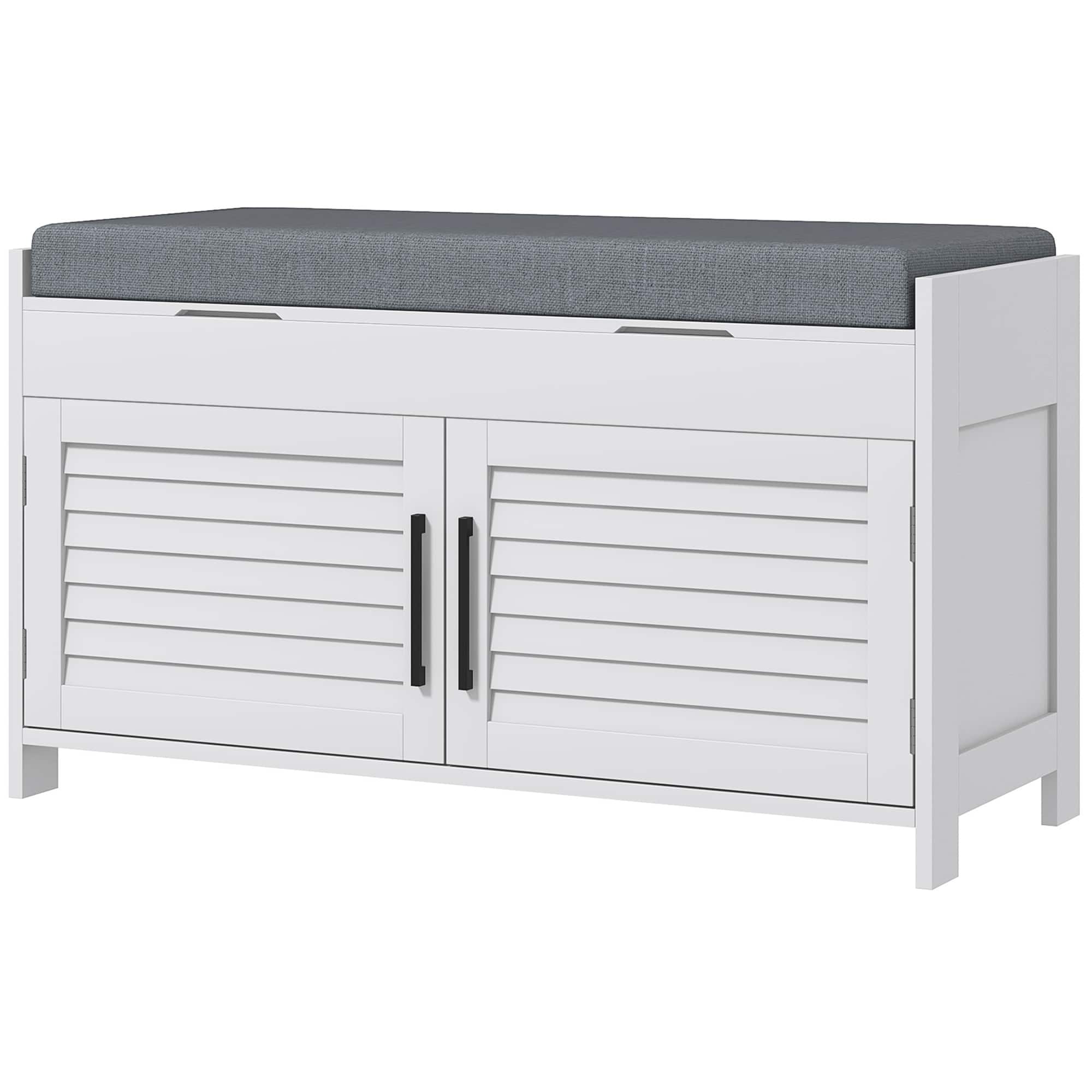 Homcom - Storage Bench, Modern Entryway Bench with Cushion, Hidden Compartments, Adjustable Shelves - White