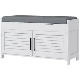 Homcom - Storage Bench, Modern Entryway Bench with Cushion, Hidden Compartments, Adjustable Shelves - White