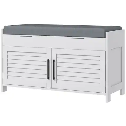 Front. Homcom - Storage Bench, Modern Entryway Bench with Cushion, Hidden Compartments, Adjustable Shelves - White.