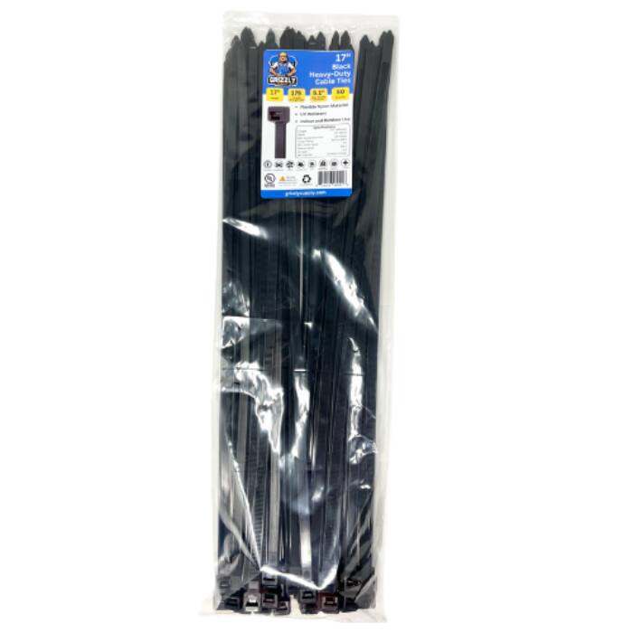17" Black Heavy-Duty GRIZZL Cable Ties 17" 170 pcs